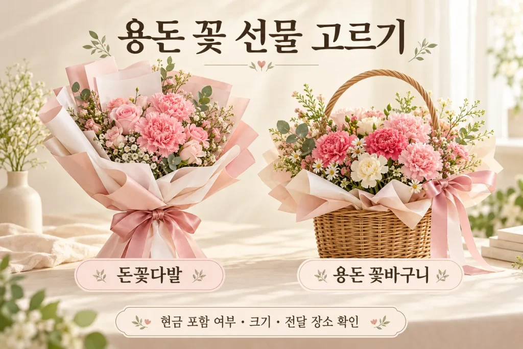 부모님 용돈 꽃 선물, 돈꽃다발과 용돈 꽃바구니 비교